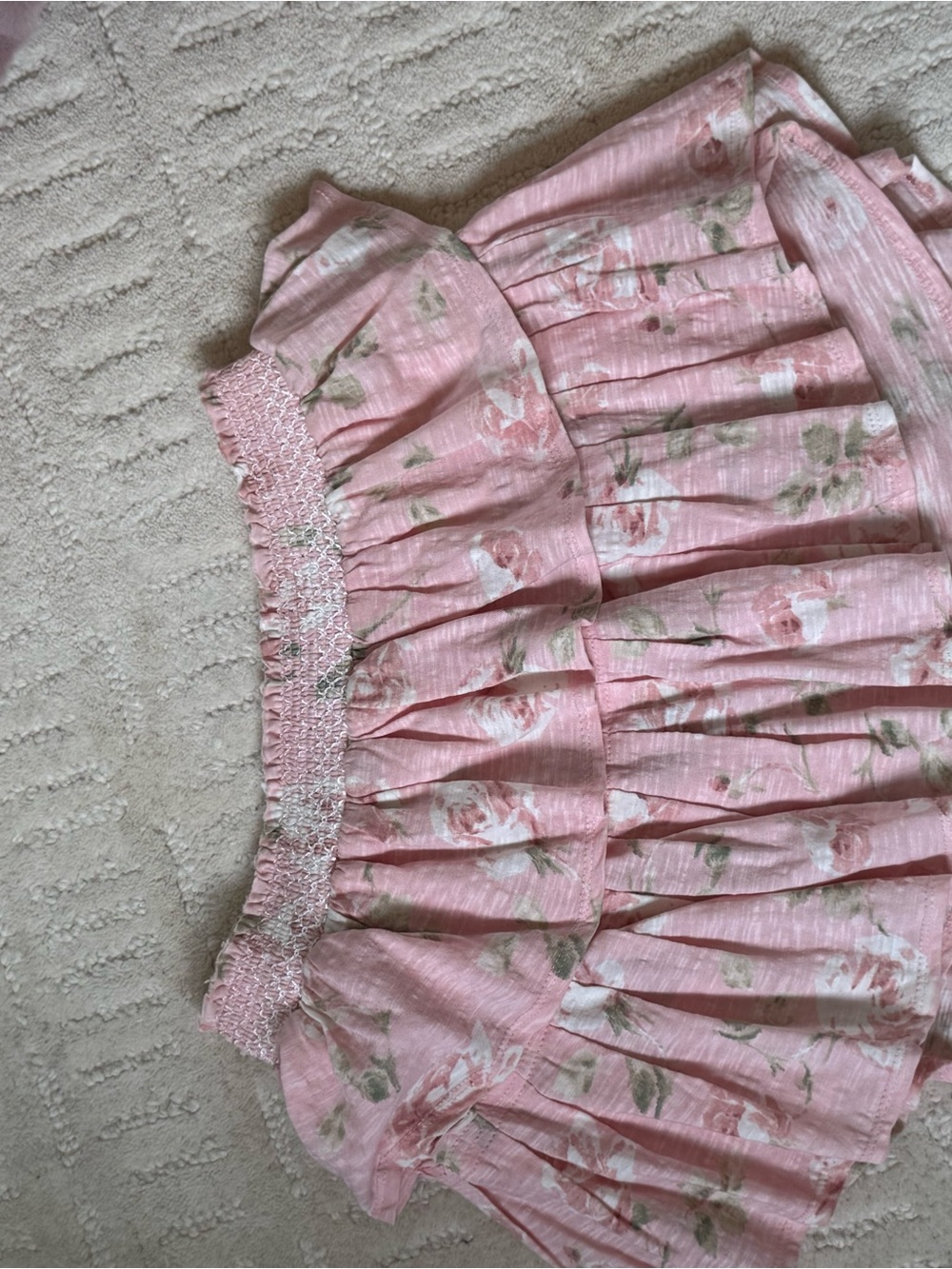 LoveShackFancy Pink Floral Ruffled Skirt